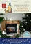Ein gemütlicher Kamin mit brennenden Holzscheiten und einem Weihnachtsbaum im Hintergrund. Ein Banner mit dem Text Preding Gemeinde-Nachrichten ist zu sehen.