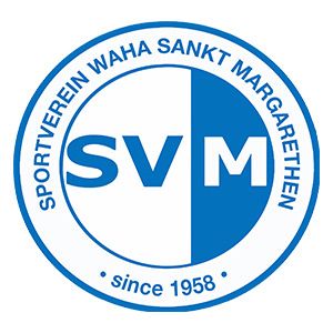 The logo for Sportverein Waha Sankt Margarethen, established in 1958, features the initials SVM in blue and white.