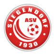 The logo of ASV Siegendorf, founded in 1930, features a red circle with a soccer ball and the text ASV in the middle, surrounded by waves.