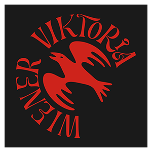 Auf schwarzem Hintergrund ist ein rotes Logo mit 'Never Surrender' und 'Viktors' in einem verflochtenen Design zu sehen, mit einem roten Vogel in der Mitte.