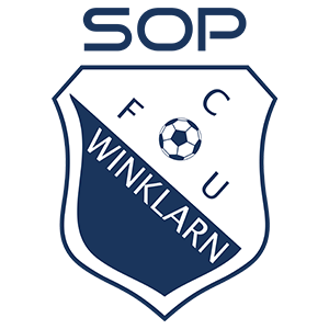 Das Logo des Fußballteams FC Winklarn mit einem Fußball und einem Schilddesign auf schwarzem Hintergrund.