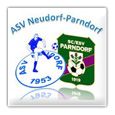 Logo des ASV Neudorf-Parndorf mit einem Spieler, der einen Fußball tritt, mit Text und Zahlen wie 1913 und 1953.