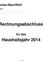 Das Bild zeigt ein Dokument mit dem Titel 'Rechnungsabschluss' für das Haushaltsjahr 2014, mit dem Bereich 'Blumau-NeuriBhof' und dem Bezirk 'Baden'. Das Dokument erwähnt einen Wert von '1.657' und die Seitenzahl ist '1'.