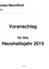 Das Dokument trägt den Titel 'Vorschlag für das Haushaltsjahr 2015'. Es betrifft den Bezirk 'Blumau-NeuriBhof' in Baden mit einer Fläche von 1,657 Quadratmetern. Seite eins wird angezeigt.