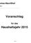 Das Dokument trägt den Titel 'Vorschlag für das Haushaltsjahr 2015'. Es betrifft den Bezirk 'Blumau-NeuriBhof' in Baden mit einer Fläche von 1,657 Quadratmetern. Seite eins wird angezeigt.