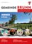 Die Titelseite einer Broschüre mit dem Titel 'Sommer in Brunn' zeigt ein Foto eines Parks mit einem Gehweg, einem großen Baum und einem Feld mit Menschen. Vier runde Symbole repräsentieren Schwimmen, Feiern, Joggen und Trinken. Der Text ist auf Deutsch.