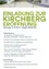 Plakat zur Kirchberg-Eröffnung am 21.09.2019 um 08:30 Uhr. Die Veranstaltung umfasst einen musikalischen Empfang durch die Volksschulkinder und den MMV Thal, Grußworte des Bürgermeisters Matthias Brunner, Rückblick des Architekten DI Michael Bäck, Festrede des Landehauptmanns Hermann Schützenhöfer und Segnungen durch die Priester Mag. Friedrich Eckhardt und Mag. Karl Niederer.