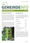 Das Bild zeigt ein Dokument mit dem Titel 'GEMEINDEINFO' mit Abschnitten über Vandalismus am Spielplatzkasten und Umweltförderung. Vandalismus hat erneut den Spielplatzkasten beeinträchtigt, die Gemeinde fordert die Meldung von Schäden. Die Gemeinde stellt kostenlose Materialien für die Nutzung am Spielplatz zur Verfügung, um Vandalismus zu verhindern. Investitionen in Solaranlagen, Photovoltaikanlagen, thermische Sanierungen und andere umweltfreundliche Initiativen werden detailliert aufgeführt.