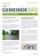 Ein Bild eines Dokuments mit dem Titel 'Gemeinde Info' mit Abschnitten über Kindergartenbau und Förderung privater Mittelschulen. Ein Bild einer leeren Straße mit Grünflächen zeigt Zugangseinschränkungen an.
