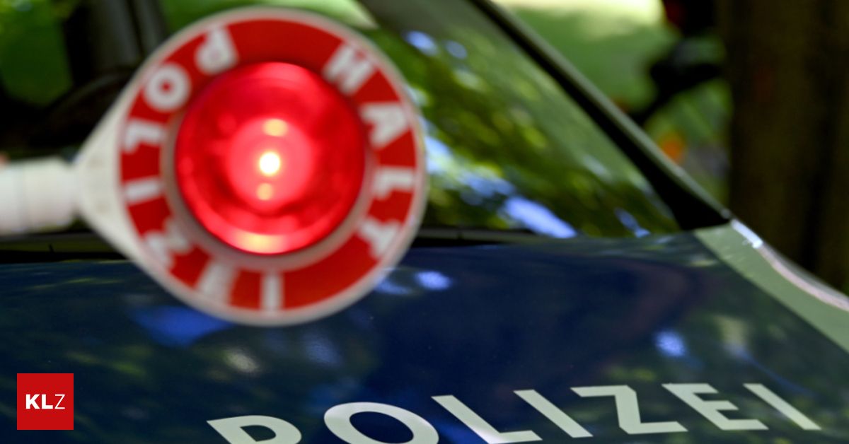 A close-up of a red flashing light on the top of a police vehicle. The word 'POLIZEI' is visible on the blue background.