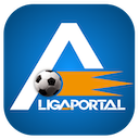 Ein blauer runder Icon zeigt einen sich bewegenden Fußball mit dem Text LigaPortal darunter.