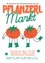 Plakat für den 'Planzerl Markt' mit anthropomorphen Tomaten in Stiefeln, die Händchen halten. Datum: Freitag, 24. April, 14-18 Uhr und Samstag, 25. April, 8-12 Uhr.