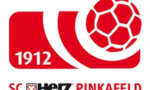 Das Logo des SC Herz Pinkafeld, einem 1912 gegründeten Fußballverein, zeigt einen roten Fußball mit weißer Umrandung. Der Text 'SC Herz Pinkafeld' ist in Rot und Weiß geschrieben.