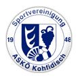 Das Logo des Sportvereins ASKO Kohfidisch, gegründet 1948, zeigt einen Schild, einen Fußball, ein Weinglas und eine Traube.