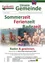 Ein Flyer für die Gemeindenachrichten von Frankenfels, der einen Swimmingpool mit Kindern und den Text 'Sommerzeit Ferienzeit Badezeit' zeigt. Es enthält auch einen Aufruf für ein 'Bade-Gewinnspiel 2016'.