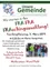Plakat für eine Gemeinschaftsveranstaltung in Frankenfels, Deutschland. Es zeigt eine festliche Szene mit Kindern in Kostümen, die Leckereien halten, und einem Textüberlagerung in Deutsch. Die Veranstaltung trägt den Titel 'FRA FRA FXAschsausklang' und ist für den 5. März 2019 geplant.