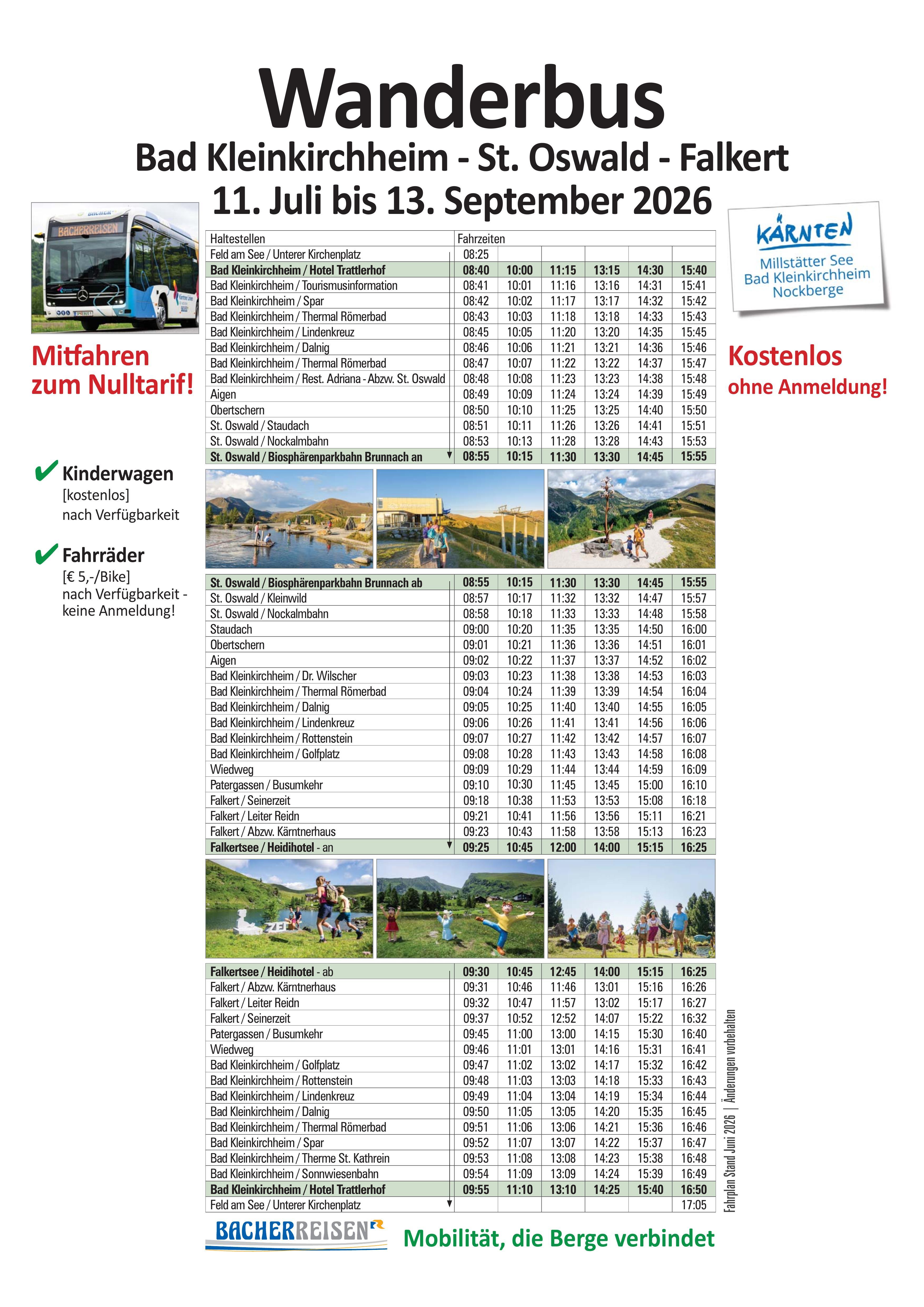 Bad Kleinkirchheim - St. Oswald - Falkert Fahrplan 11. Juli bis 13. September 2026