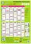Ein Kalender mit Monaten von Januar bis Dezember, der verschiedene Daten und Ereignisse zeigt. Der Kalender ist in zwei Abschnitte unterteilt, wobei der obere Abschnitt einen grünen Hintergrund und der untere Abschnitt einen weißen Hintergrund hat. Der Kalender enthält Daten, Ereignisse und Notizen.