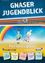 Plakat für 'Jugendblick' mit einem Jungen, der Tennis spielt, und einem Mädchen, das kocht, mit einem Regenbogen im Hintergrund, zur Förderung eines Sommercamps im Jahr 2026.