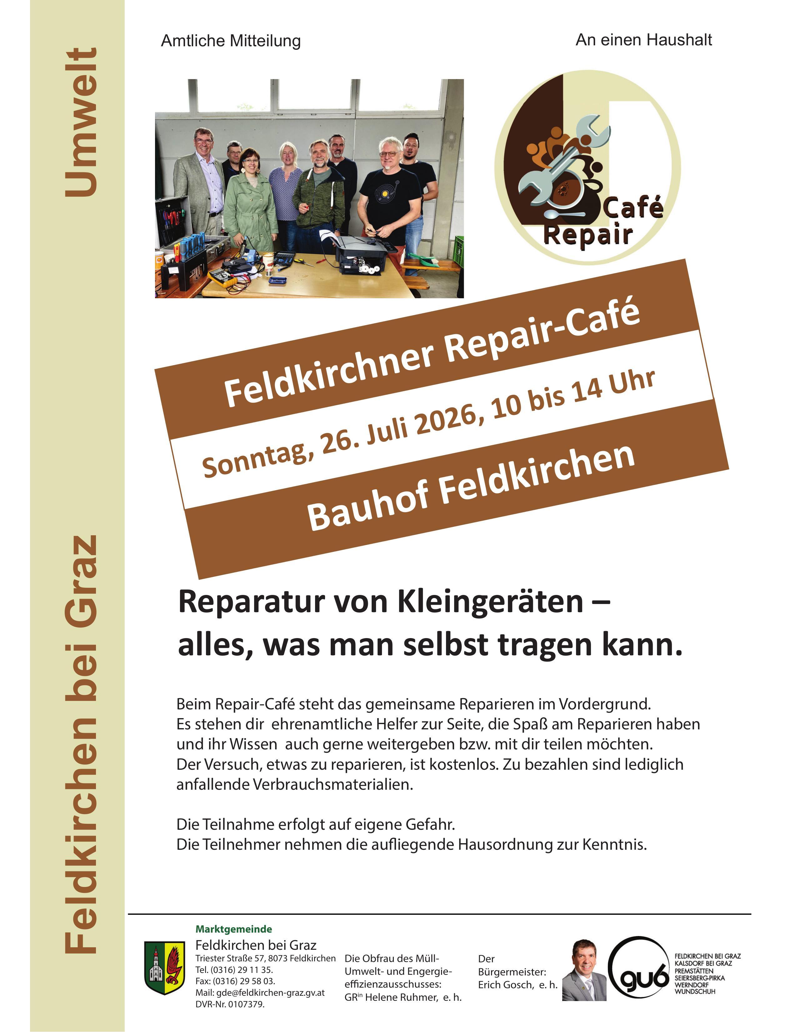 Feldkirchner Repair-Café mit Ehrenamtlichen in Feldkirchen bei Graz am 26. Juli 2026