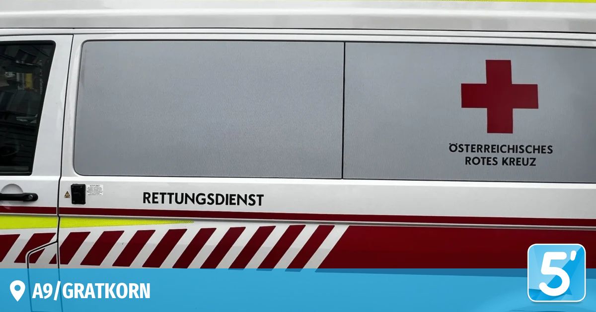 A close-up view of a gray and red vehicle side with the words 'Rettungsdienst' and 'Oster Rot' written on it. The vehicle has a white stripe at the bottom.
