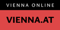 Ein roter und schwarzer Banner mit weißem Text, der oben 'VIENNA ONLINE' und in der Mitte 'VIENNA.AT' lautet.