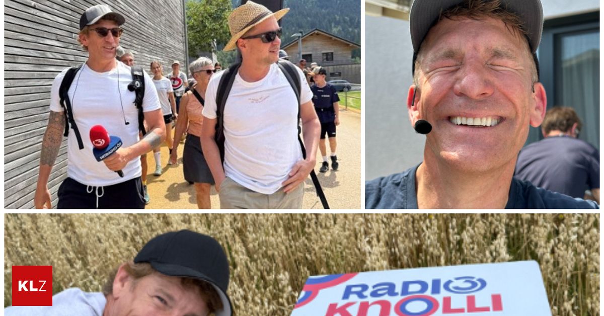 A collage of three images featuring men in hats and smiling faces. The first man holds a microphone, the second wears a backpack, and the third is smiling with a microphone in his ear.