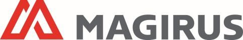 Das Magirus-Logo zeigt ein rotes Dreieck mit einer weißen Linie in der Mitte, neben dem Wort Magirus in grauer Schrift.