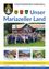Ein Werbeposter für Mariazeller Land mit einer Gruppe von Menschen vor einem Haus mit Garten, Logos und Bildern von Kindern, Musikschule und Organisationen.