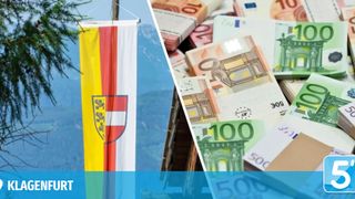 Eine Collage einer österreichischen Flagge und einem Haufen Euro-Banknoten mit dem Wort 'EURT' darunter.