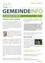 Ein Flyer mit dem Titel 'Gemeindeinfo' bespricht praktische Lösungen für die Bioabfallsammlung und betont die Verwendung von Recyclingpapiertüten für eine einfache und saubere Sammlung. Der Flyer hebt auch die Vorteile der Bioabfallkompostierung hervor und gibt Informationen zur Verfügbarkeit von Bioabfallsäcken.