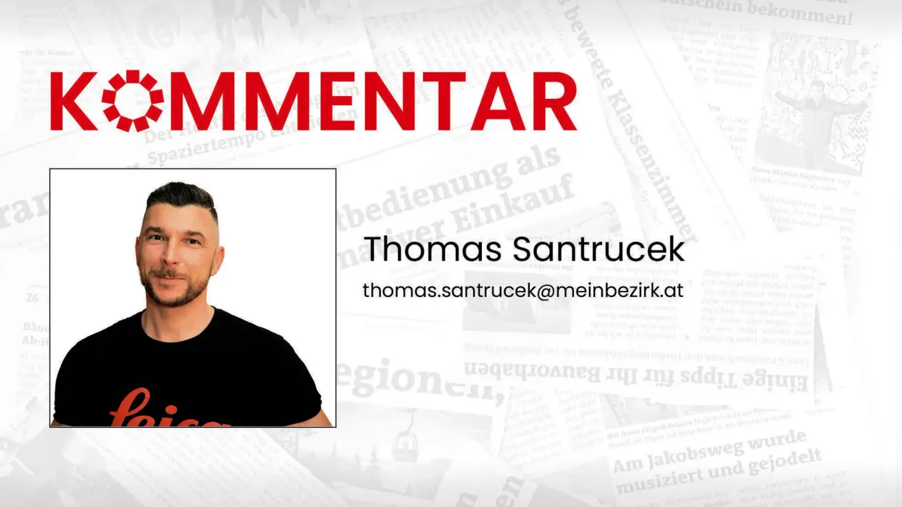 Ein Werbebild mit einem Mann namens Thomas Santrucek, dessen Kontakt-E-Mail-Adresse deutlich angezeigt wird.