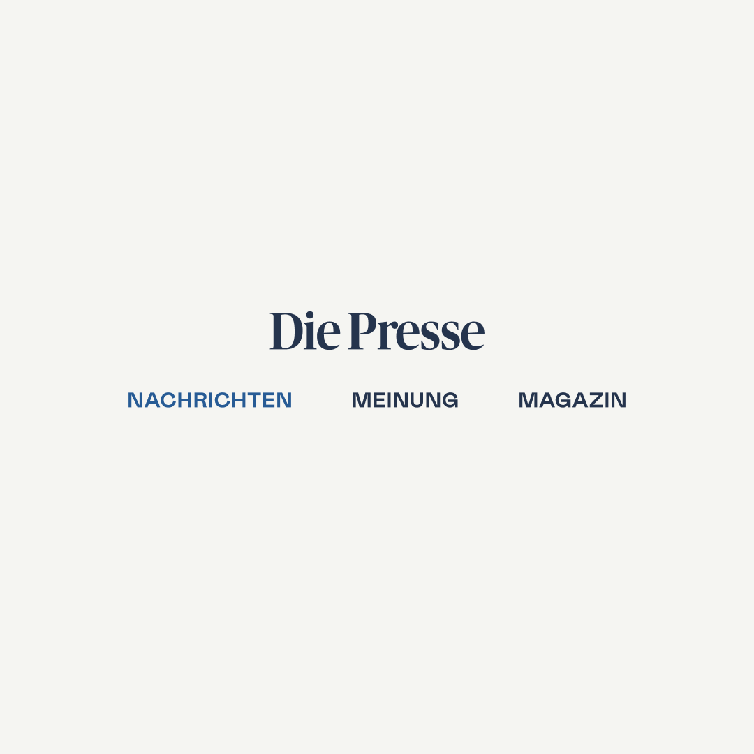 Das Bild zeigt einen weißen Hintergrund mit dem Text 'Die Presse' in fetten schwarzen Buchstaben, gefolgt von drei Kategorien: 'Nachrichten', 'Meinung' und 'Magazin'. Der Text ist zentriert und in einer horizontalen Linie angeordnet.