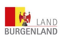 The official logo for the region of Burgenland, featuring a red and yellow flag with a crowned eagle in the center and the text 'Land Burgenland' below.