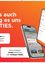 Eine Werbung für eine Smartphone-App, die es Benutzern ermöglicht, einfach Parkplätze zu finden und zu buchen. Die App wird auf zwei Smartphones angezeigt, wobei eines die App-Oberfläche und das andere die Funktionen der App zeigt.