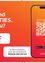 Ein Smartphone-Bildschirm zeigt einen QR-Code mit dem Text 'JETZT SCANNEN'. Unter dem QR-Code befinden sich Symbole für den Apple App Store und Google Play. Der Hintergrund ist orange mit weißem Text.