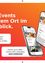Eine Werbung für eine mobile App, die einen Kalender mit Veranstaltungen zeigt, mit zwei Telefonen, die Eventdetails anzeigen, und einem QR-Code auf der rechten Seite.
