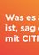 Ein orangefarbener Hintergrund mit einem QR-Code auf der linken Seite und einem Slogan in weißem Text, der lautet: 'Was es auch ist, sag es uns mit CITIES.'