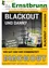 Ein Poster mit einem Schwarz-Weiß-Bild von Stromleitungen und einem gelben Rand. Der Text 'Blackout - Ratgeber für unsere Haushalte' ist in Weiß auf schwarzem Hintergrund geschrieben.