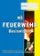 Ein blau-gelbes Plakat mit weißem Text 'NO FEURWEHR Basiswissen' und einem Feuerwappen in der unteren rechten Ecke.