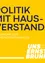 Ein gelbes Plakat mit blauem Text lautet 'POLITIK MIT HAUS-VERSTAND.' Darunter stehen das Datum '26. JANUAR 2025' und der Text 'GEMEINDERATSWAHLEN'. Das Plakat enthält auch einen Namen, 'UNS GEHT'S UM ERNST BRUNN'.