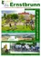 Eine Werbung für Ernstbrunn, eine Marktgemeinde, mit einem Spielplatz, einer Gruppe von Fahrradfahrern und einer kleinen Kirche.