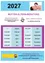 Ein Poster mit blauem und lila Hintergrund, das einen Zeitplan für eine Mutter-Kind-Beratung im Jahr 2027 zeigt. Das Poster zeigt ein Bild einer Frau und eines Babys sowie eine Tabelle mit Datum und Monaten.