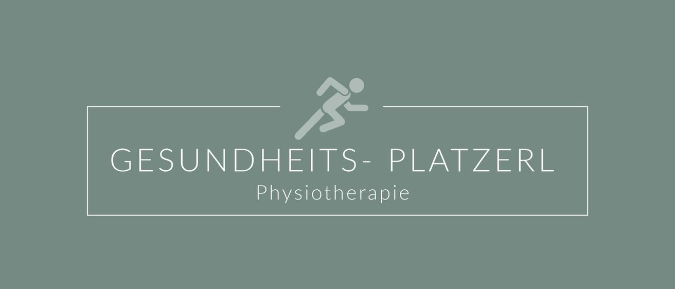 Ein grüner Hintergrund mit dem Logo einer laufenden Person, mit den Worten Gesundheits-Platzerl und Physiotherapie in weiß geschrieben.