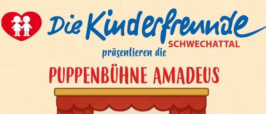 Plakat für 'Puppenbühne Amadeus' Puppenspiel an der Volksschule Heiligenkreuz am 21.12.2025, um 15:00 und 16:00 Uhr. Anmeldeschluss ist der 12.12.2025. Kostenlos für Mitglieder.