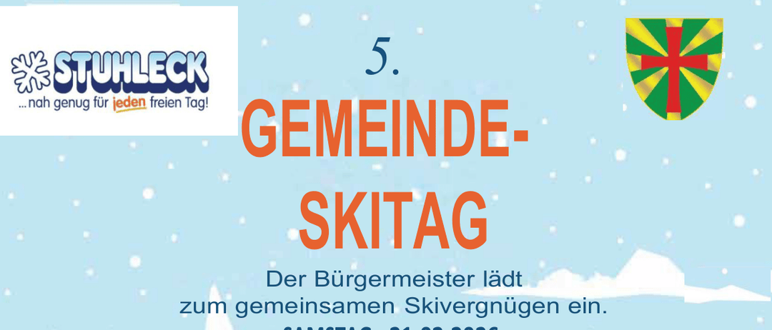 Gemeinde-Skitag vom Bürgermeister am Samstag, 21.02.2026. Abfahrtzeiten sind 6:30 und 7:00 Uhr. Skiliftkartenpreise: Erwachsene €60, Jugendliche (2007-2010) €52, Kinder (2011-2019) €30. Buskosten von der Gemeinde Heiligenkreuz übernommen. Plätze nach Anmeldedatum vergeben.