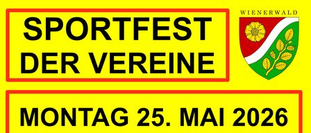 Plakat für die Veranstaltung von Der Verein am 25. Mai 2026 in Sportplatz Sittendorf. Aktivitäten umfassen Tennis, Fußball und Judo für Kinder im Alter von 6-14 Jahren, gefolgt von einem Hobby-Fußballturnier. Essen und Getränke sind für die ganze Familie erhältlich.