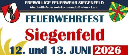 Siegenfield event on June 12 and 13, 2026. Friday features a bar and entertainment from 18:00. Saturday includes a fire truck ride, music, and dancing from 17:00. Both days offer a cocktail and wine bar with DJs.