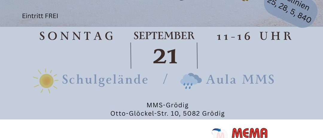 Plakat für das Festival der Kulturen in Grodig. Zeigt Essen, Tanz und Ort und Zeit der Veranstaltung.