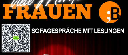 Poster featuring four smiling women. The title reads Viele Frauen B. Below, a QR code and the text Sofagespräche mit Le sungen. Date: Fri, 13.02.2026. Authors: Maria Höfle.